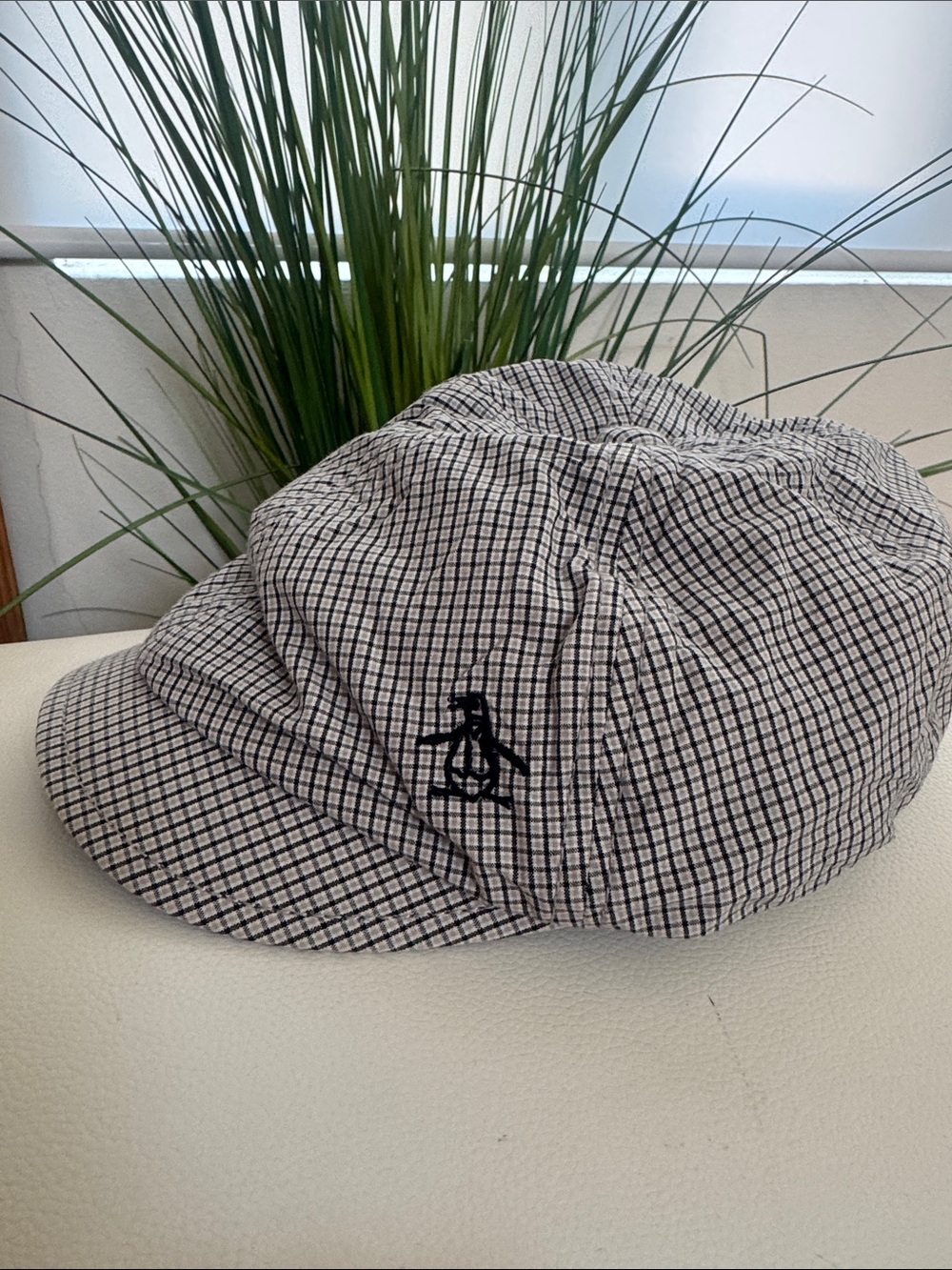 Original Penguin Black and White Checked Newsboy Cap